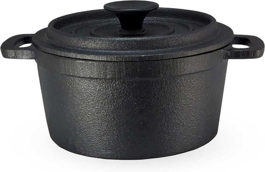 Gietijzeren pan Kookpan stoofpan Bakken en braden Voor alle warmtebronnen 14 cm diameter Zwart