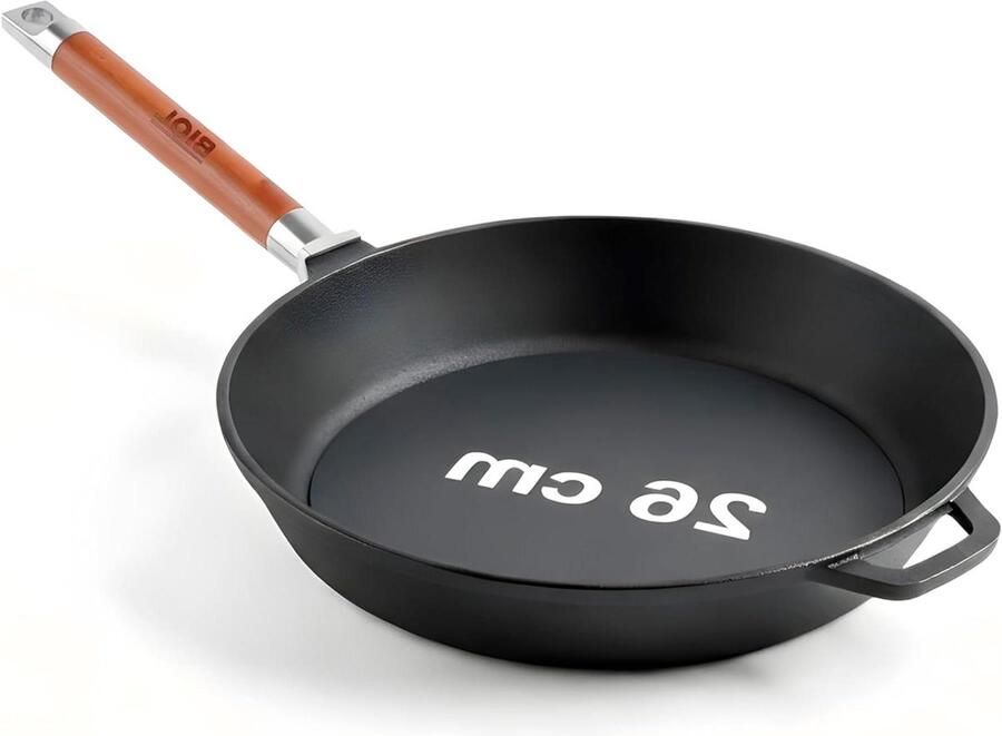 Gietijzeren Pan Kookpan Stoofpan Gezond Koken Afneembare Houten Handgreep 26 cm Zwart