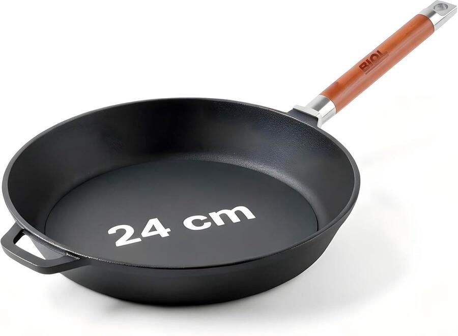 Gietijzeren pan Kookpan Stoofpan Veelzijdig koken Afneembare houten greep 24 cm Zwart