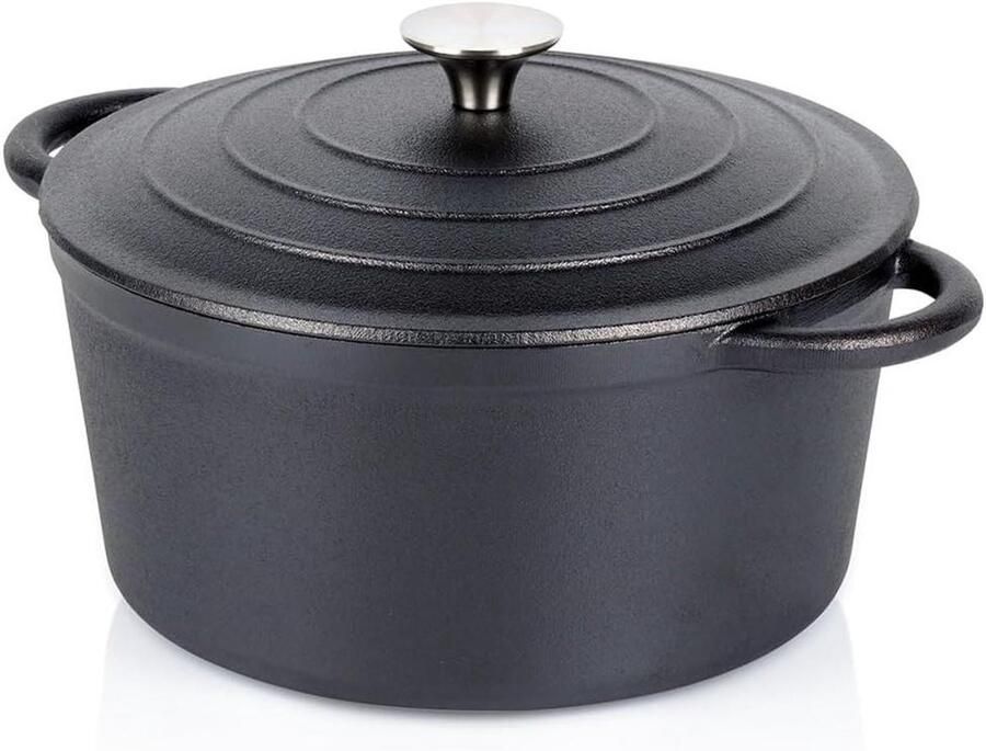 Gietijzeren pan Kookpot Braadpan Langzaam Garen Gelijkmatige Warmte 3.9 Liter Zwart