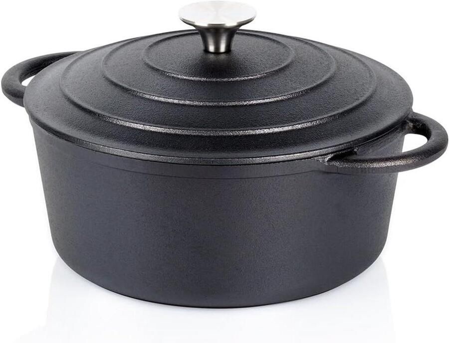 Gietijzeren pan Kookpot Braadpan Langzaam Garen Houdt warmte lang 22 cm 2.6L Zwart