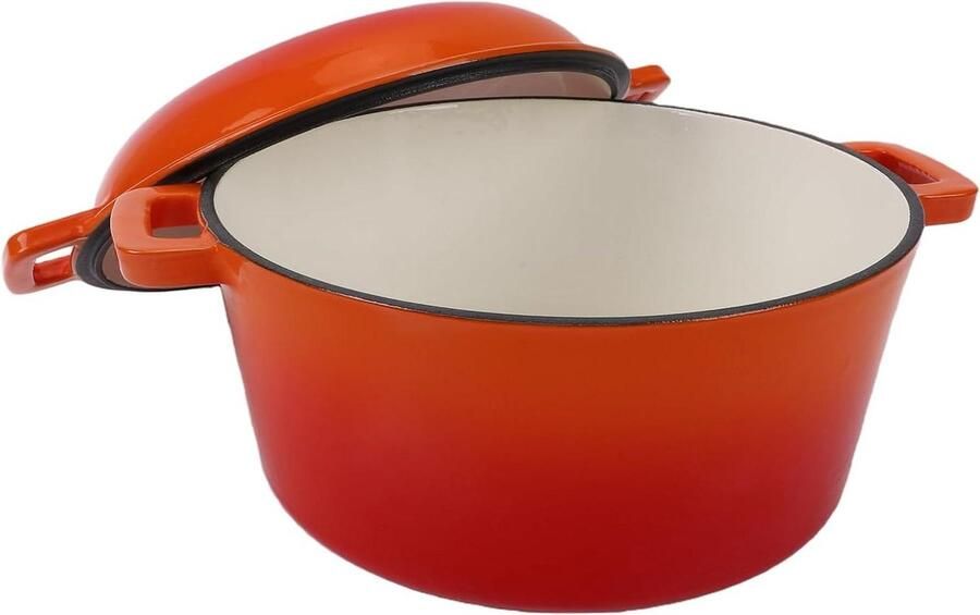Gietijzeren Pan Kookpot Emaille Gelijkmatig Koken Antiaanbaklaag 26 cm Oranje