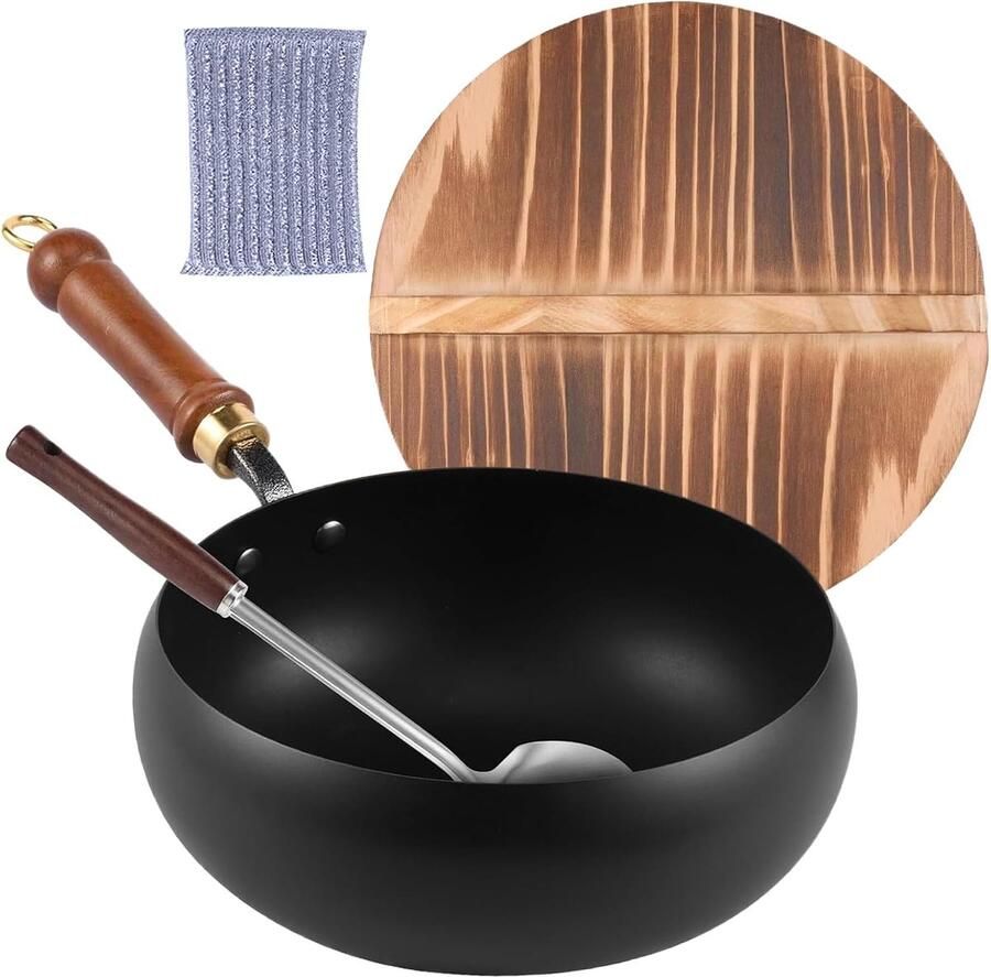 Gietijzeren Pan Kookpot Koekenpan Thuis Koken Natuurlijke Antiaanbaklaag 24cm Zwart