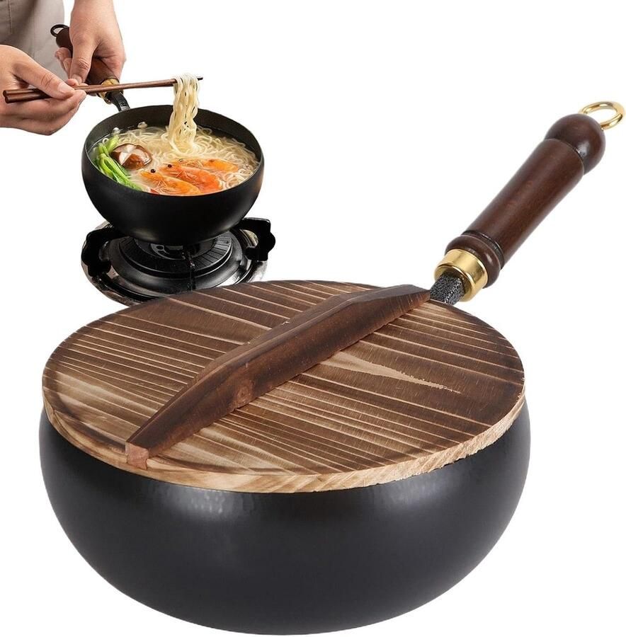 Gietijzeren Pan Kookpot met deksel Gezond Koken Natuurlijk Anti-aanbak 24 cm Zwart