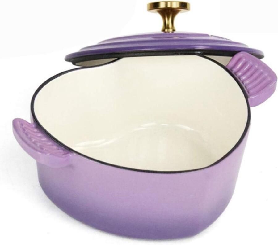 Gietijzeren pan Kookpot met deksel Lekker koken Hartvormige braadpan 19 Liter Paars