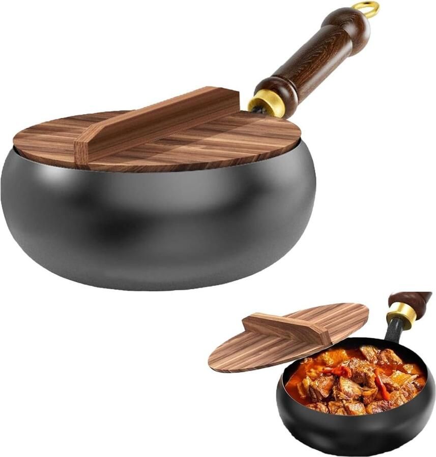 Gietijzeren Pan Kookpot Sudderpan Hoge temperatuur koken Traditionele smeden 24 cm 28 cm Zwart