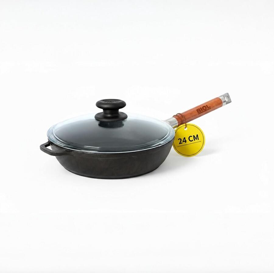 Gietijzeren Pan Koekenpan Gezond Koken Verwijderbaar Houten Handvat 24-28 cm Zwart