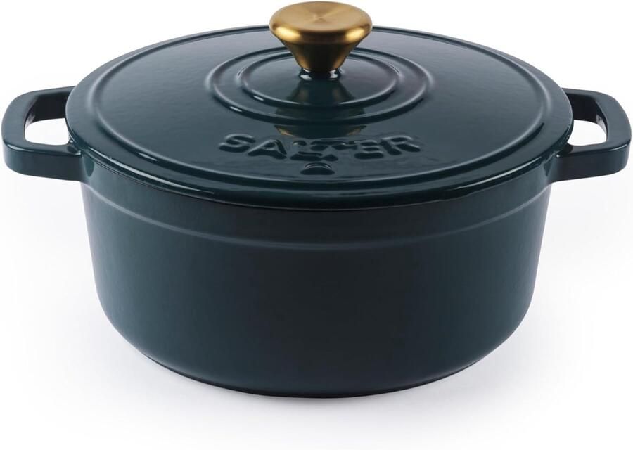 Gietijzeren Pan Braadpan Stoofpan Langzaam Koken Zelfbasterende Deksel 3.4 Liter 24cm Groen