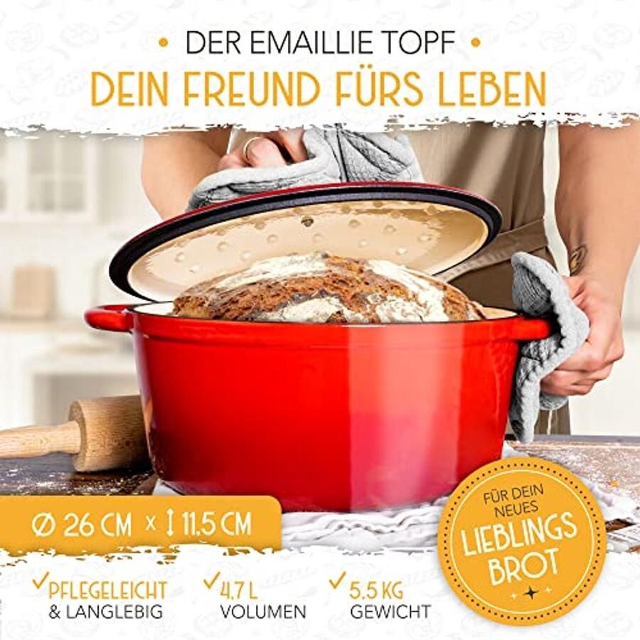 Gietijzeren Pan met Fermentatiemand 26 cm Emaille Broodpot voor Broodbakken