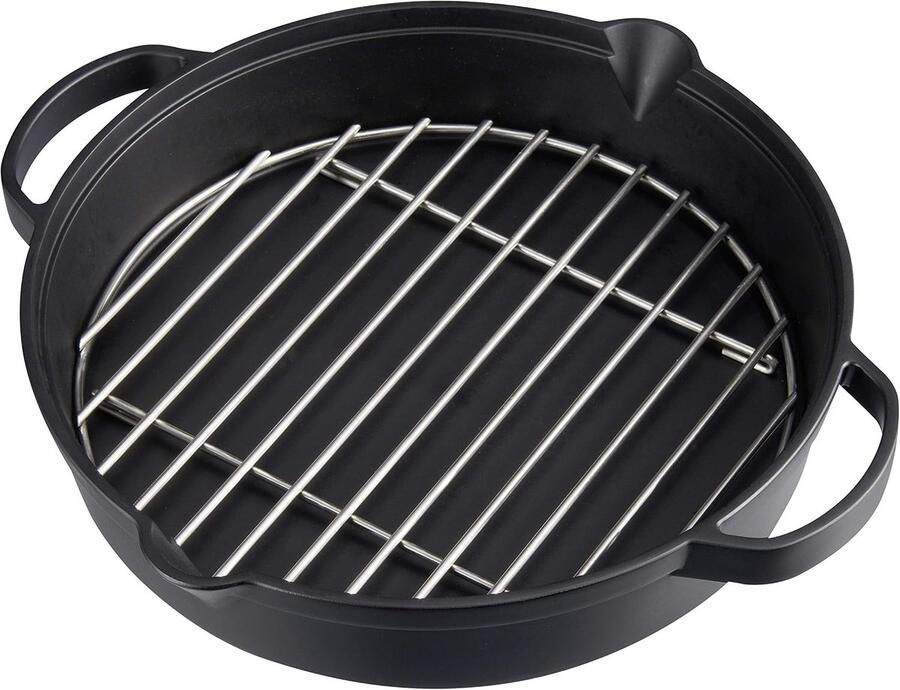 Gietijzeren pan met roestvrij stalen rooster grote ronde grillpan Ø 31 6 cm