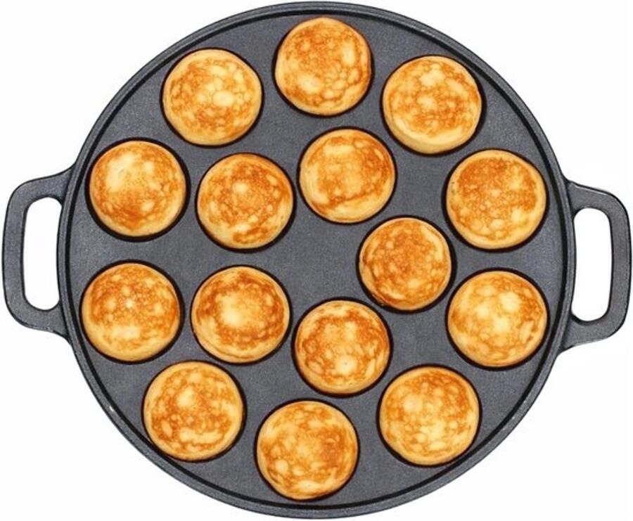 Gietijzeren pan Mini-poffertjesplaat Kleine snacks bakken 15 holtes gelijkmatig Ø 24 cm Zwart