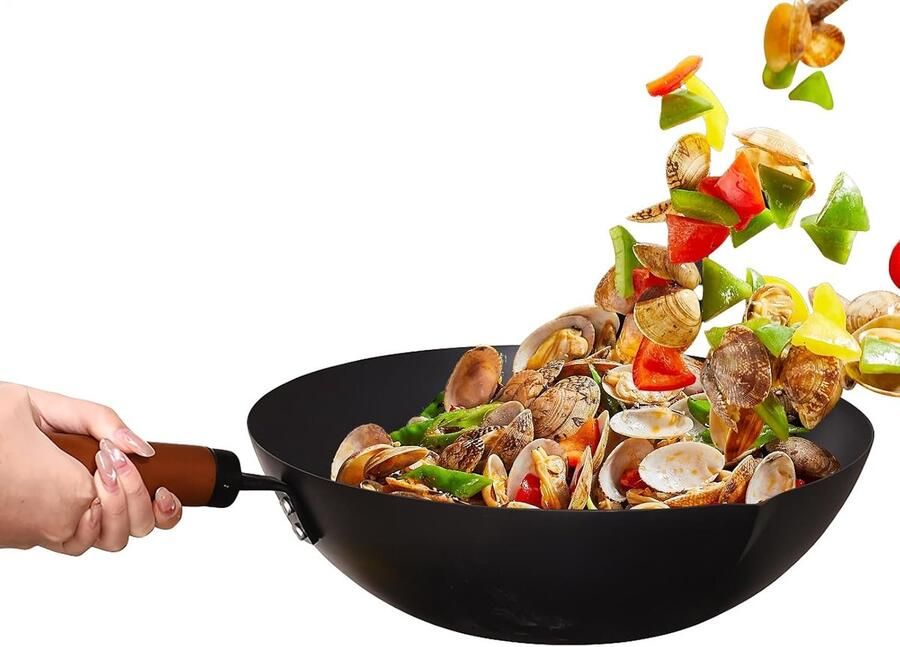 Gietijzeren Pan Onbehandelde Koekenpan Natuurlijk Koken Gelijkmatige Warmtespreiding 32 cm Zwart