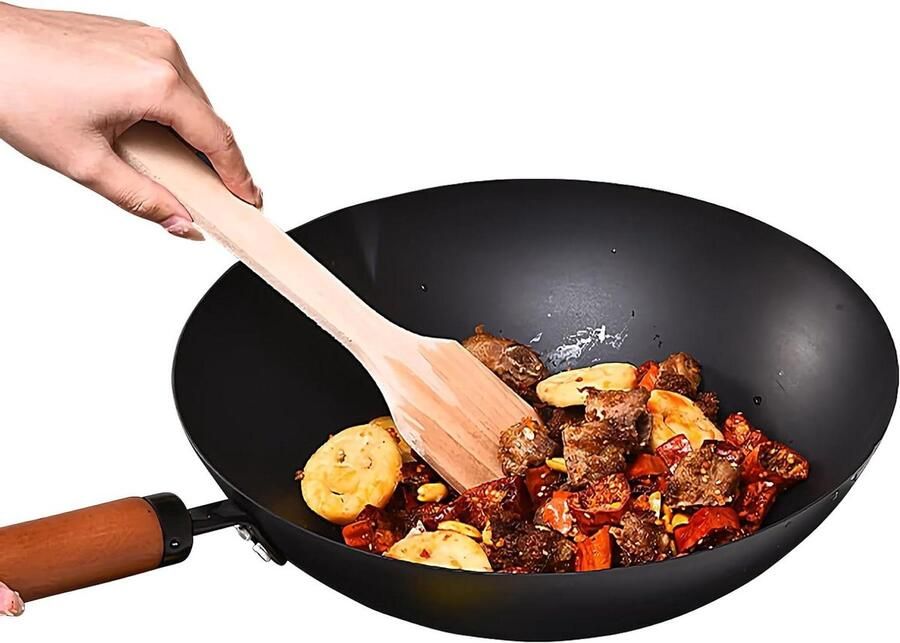 Gietijzeren pan Ongecoat kookgerei Natuurlijk koken Gelijkmatige warmteverdeling 53 cm Zwart