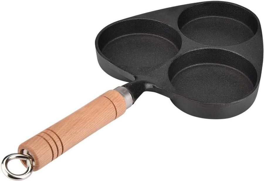 Gietijzeren Pan Ontbijt Pan Eieren Bakken Houten Handvat 38x20 cm Zwart