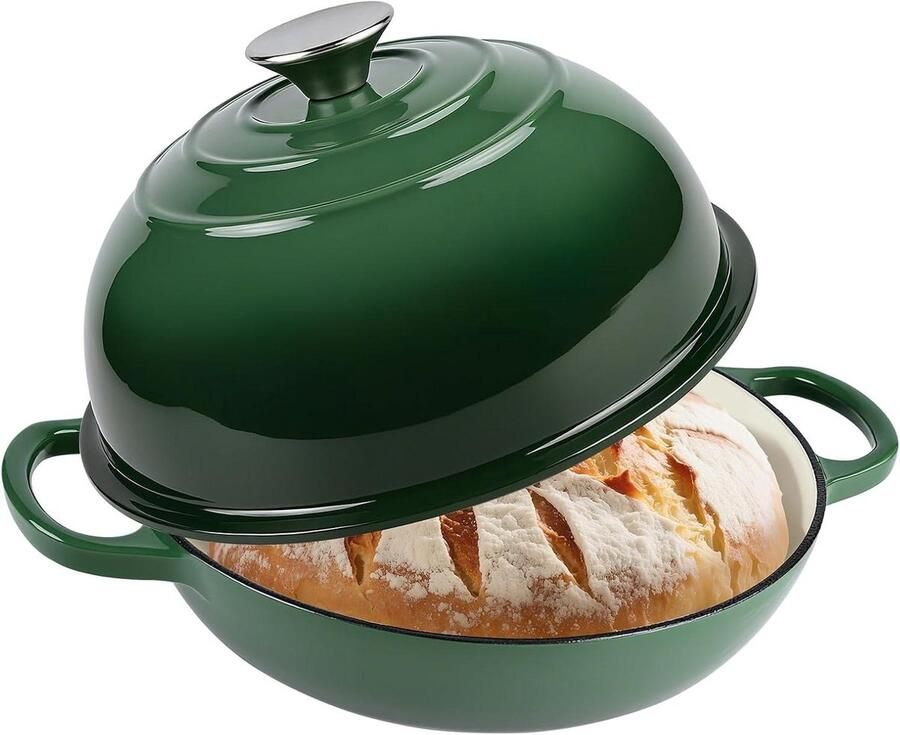 Gietijzeren Pan Ovenpan met Deksel Brood Bakken Gelijkmatige Warmteverdeling 6 Liter Groen