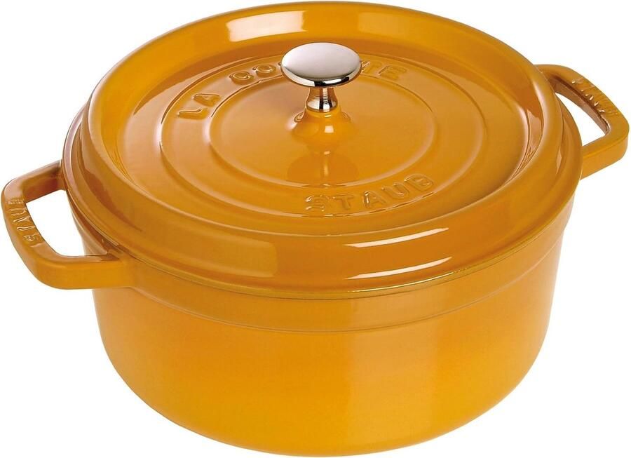 Gietijzeren Pan Ovenschaal Braadpan Langzaam Garen Speciale Druppelstructuur 22 cm Mosterdgeel