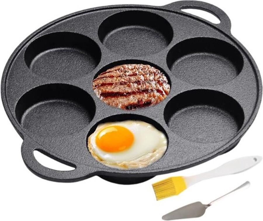 Gietijzeren pan Pannenkoekenpan 7-gaats Voor het maken van ontbijt Met antiaanbaklaag 30 5 cm Zwart