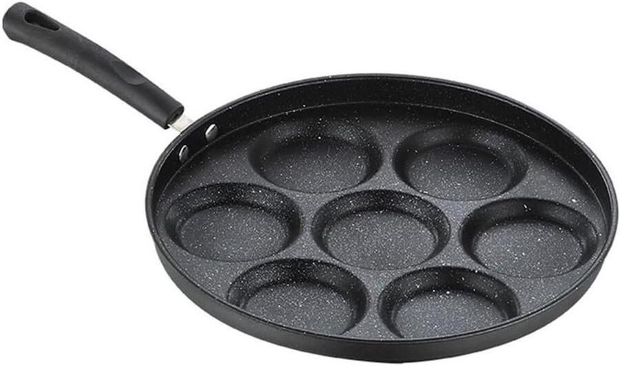 Gietijzeren Pan Poffertjespan Koekenpan Kleine Pannenkoeken Maken Zeven Wells Design 20.5cm Diameter Zwart