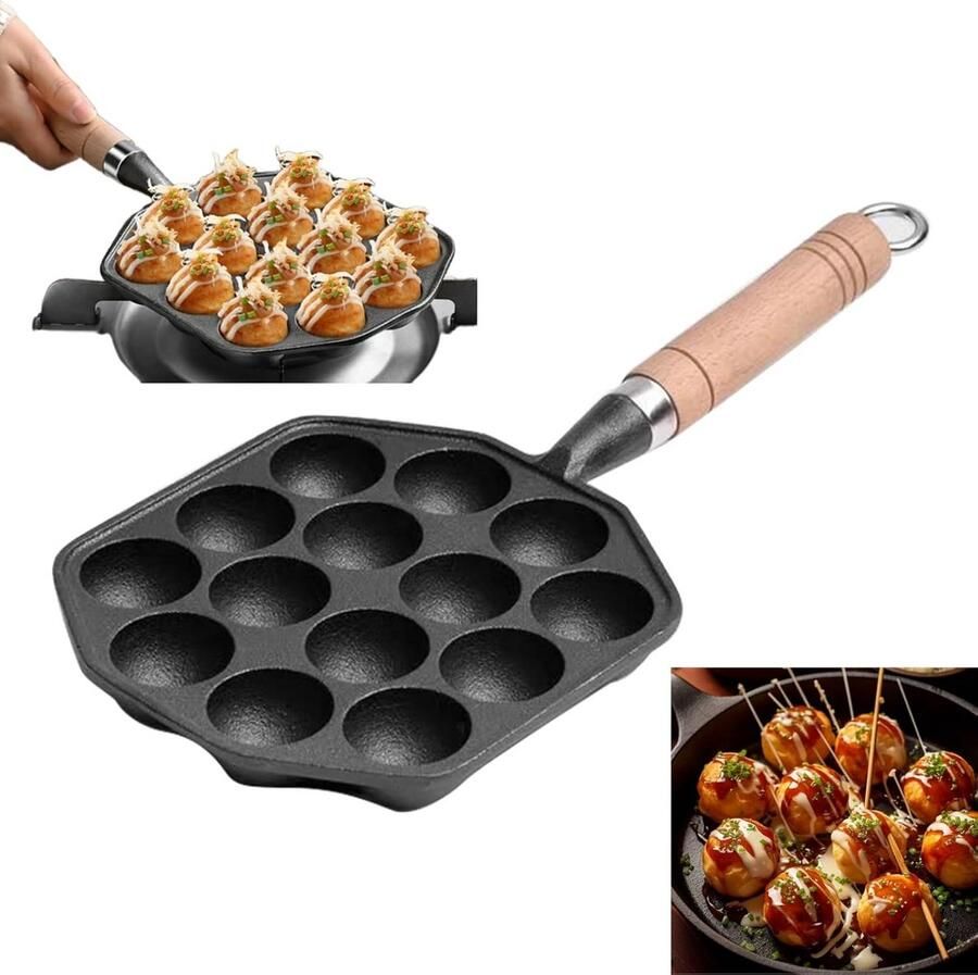 Gietijzeren Pan Poffertjespan Takoyaki Snacks Maken 14 Gaten 3.8cm Diameter Zwart
