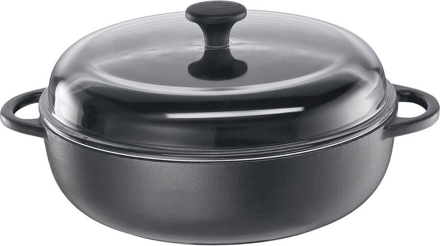 Gietijzeren pan rond 24 cm met glazen deksel Geëmailleerd Geschikt voor alle warmtebronnen