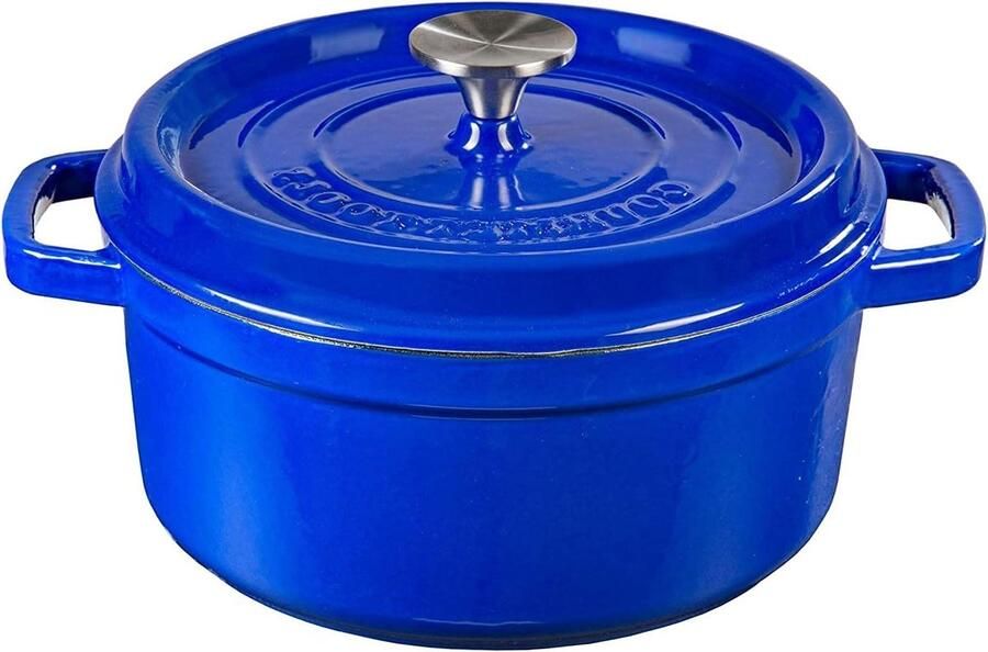 Gietijzeren pan rond Cocotte met deksel Traditioneel koken Geglazuurde keramische coating 22 cm Blauw