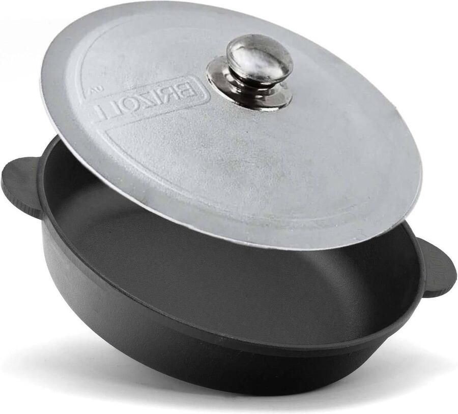 Gietijzeren Pan Serveerpan Stoofpan Koken en Braden Optimale Warmteverdeling 28 cm Zwart