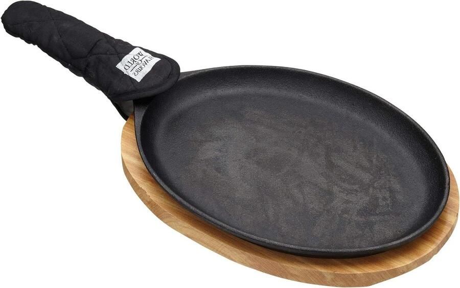 Gietijzeren Pan Serveerschaal Hittebestendig Gastronomisch Dineren Inclusief Hittebestendige Handschoen 41 x 19 cm Zwart
