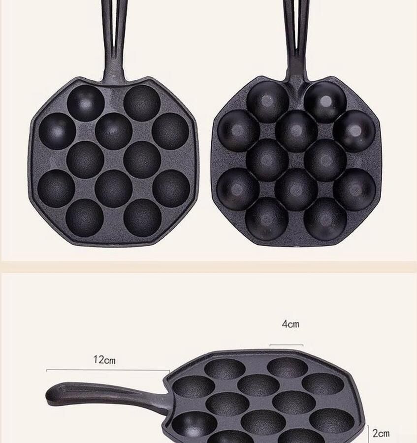 Gietijzeren Pan Snack Maker Thuis Snacks Maken 12 Holtes Grillplaat 28 x 24 x 5 cm