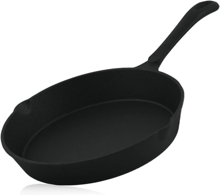 Gietijzeren pan Steelpan Braadpan Buiten koken Al ingebrand 20 cm Zwart