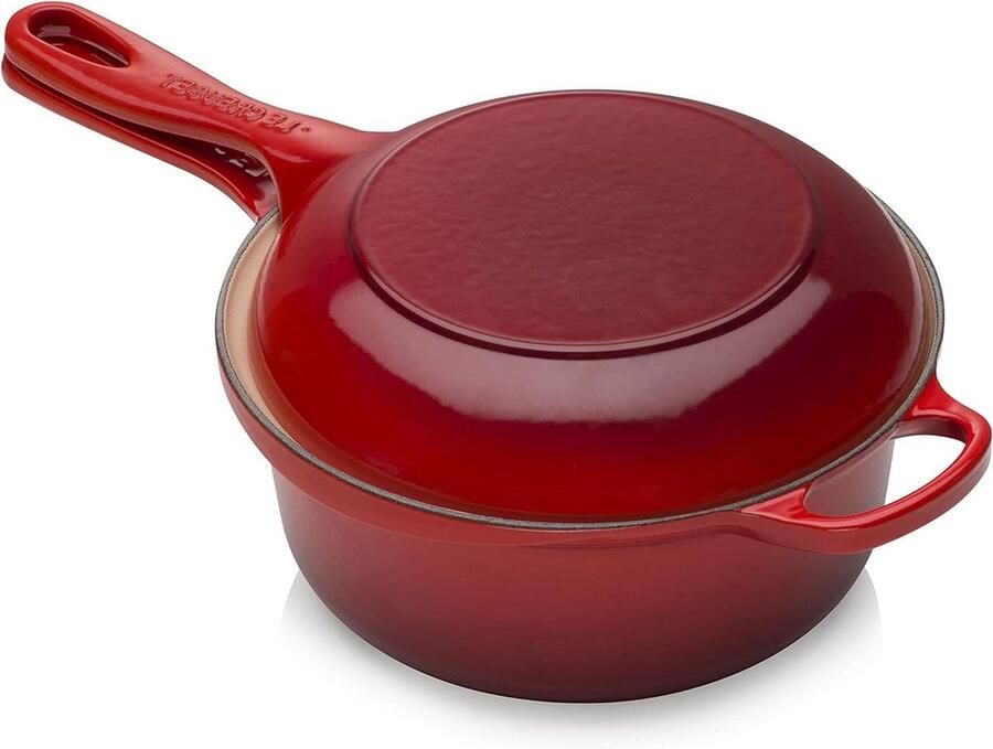 Gietijzeren Pan Steelpan Koekenpan Koken en Braden 2-in-1 Ontwerp 22 cm Kersenrood