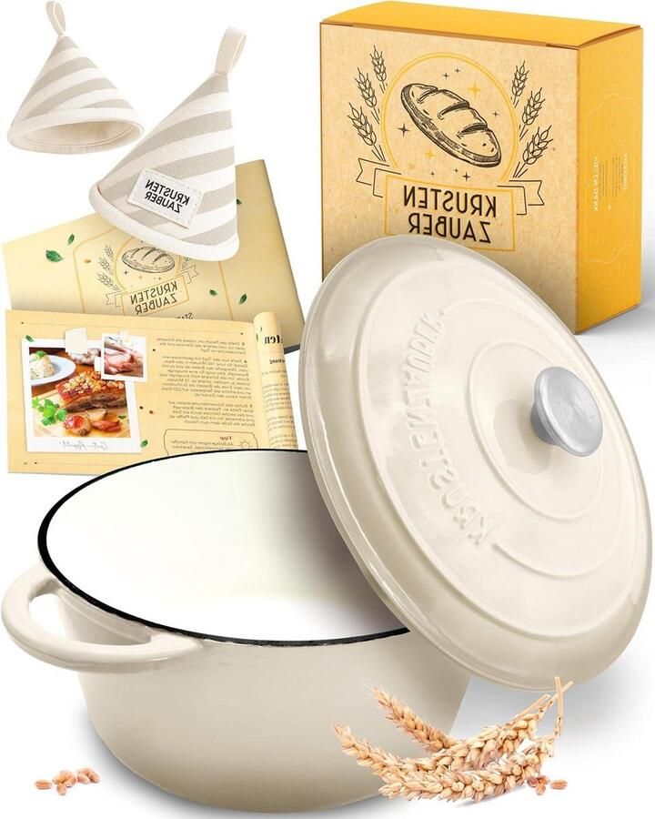 Gietijzeren Pan Stoofpan Braadpan Brood Bakken Geëmailleerde Coating 26 cm Crème