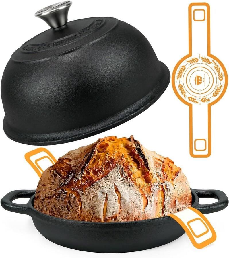 Gietijzeren Pan Stoofpan Braadpan Brood Bakken Gelijkmatige Warmte 5.7 Liter Zwart