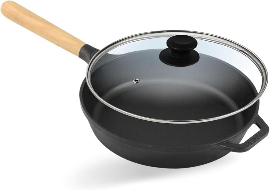 Gietijzeren pan Stoofpan braadpan Langzaam garen Afneembaar handvat 28 cm diameter Zwart