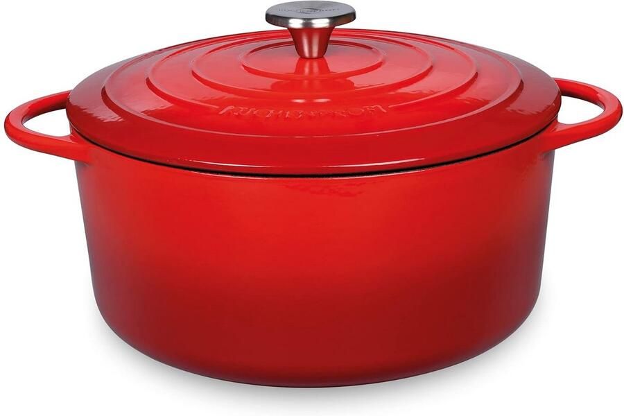Gietijzeren Pan Stoofpan Braadpan Langzaam Garen Energiezuinig Koken 28 cm Rood Zwart