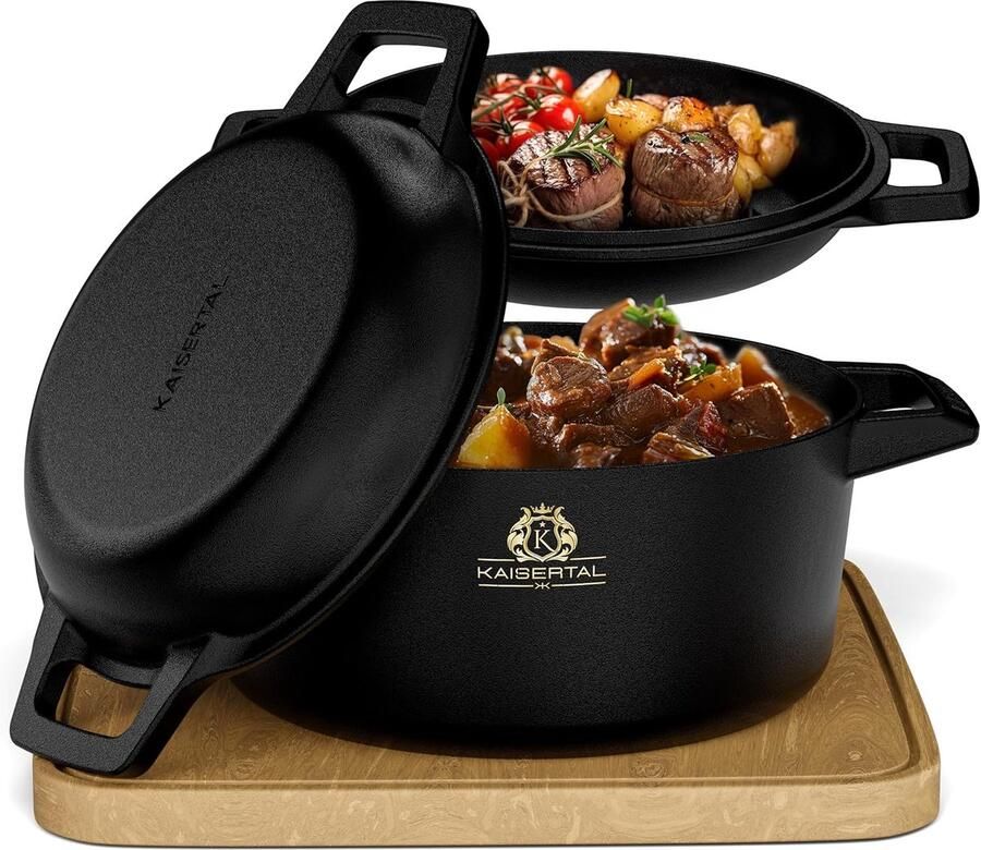 Gietijzeren Pan Stoofpan Braadpan Langzaam Garen Gelijkmatige Warmteverdeling 4.7 Liter Zwart
