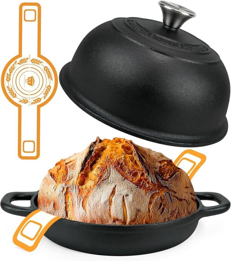 Gietijzeren Pan Stoofpan Casserole Brood Bakken Met Hittebestendige Mat 24cm Diameter Zwart