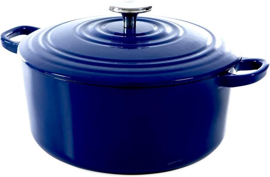 Gietijzeren Pan Stoofpan Casserole Langzaam Garen Zelfvochtigend Deksel 28 cm 6.7L Blauw