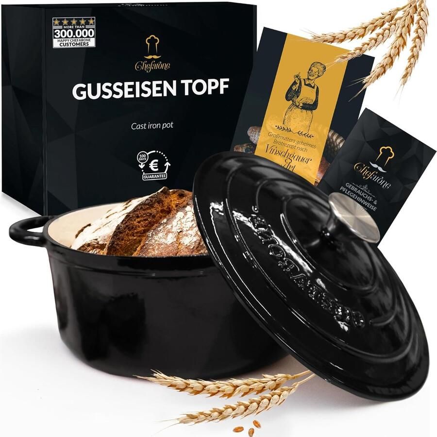 Gietijzeren Pan Stoofpan Cocotte Brood Bakken Gelijkmatige Warmteverdeling 26 cm Zwart