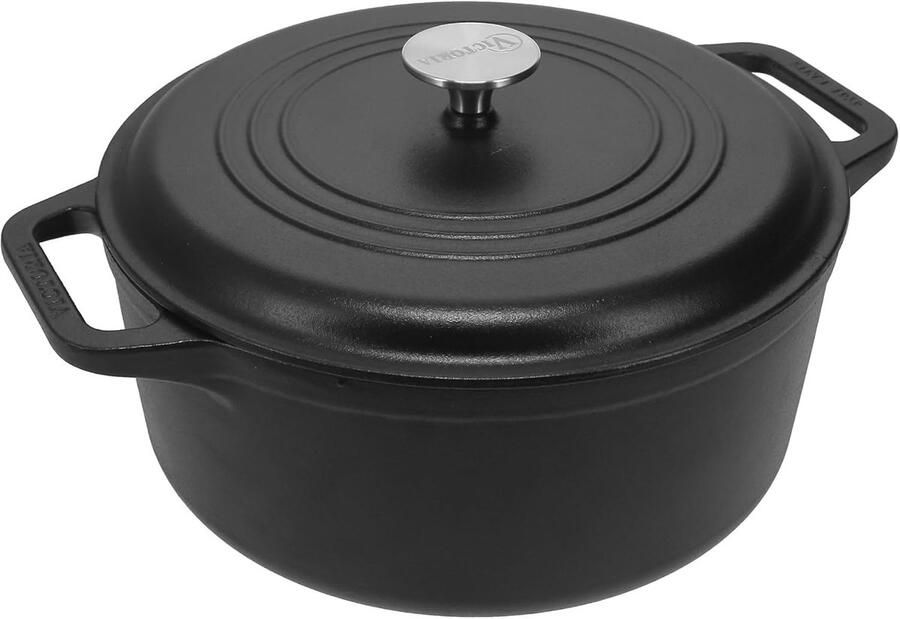 Gietijzeren pan Stoofpan Cocotte Lange maaltijden bereiden Geëmailleerd met deksel 38 liter 25cm Zwart