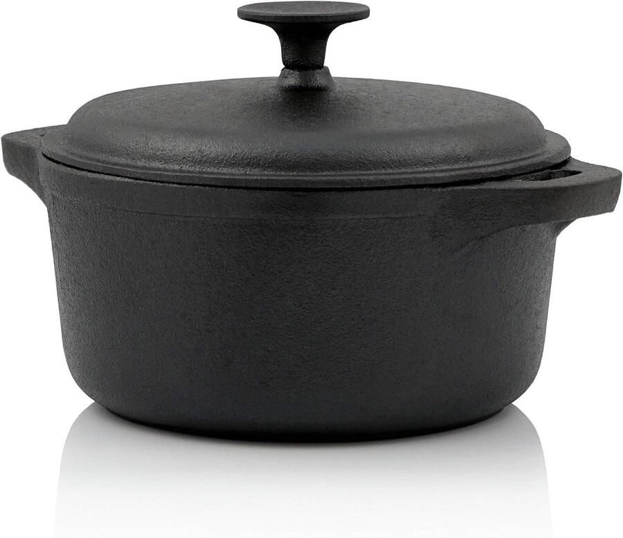Gietijzeren Pan Stoofpan Cocotte Langzaam Garen Gelijkmatige Warmte 2.7 Liter Zwart