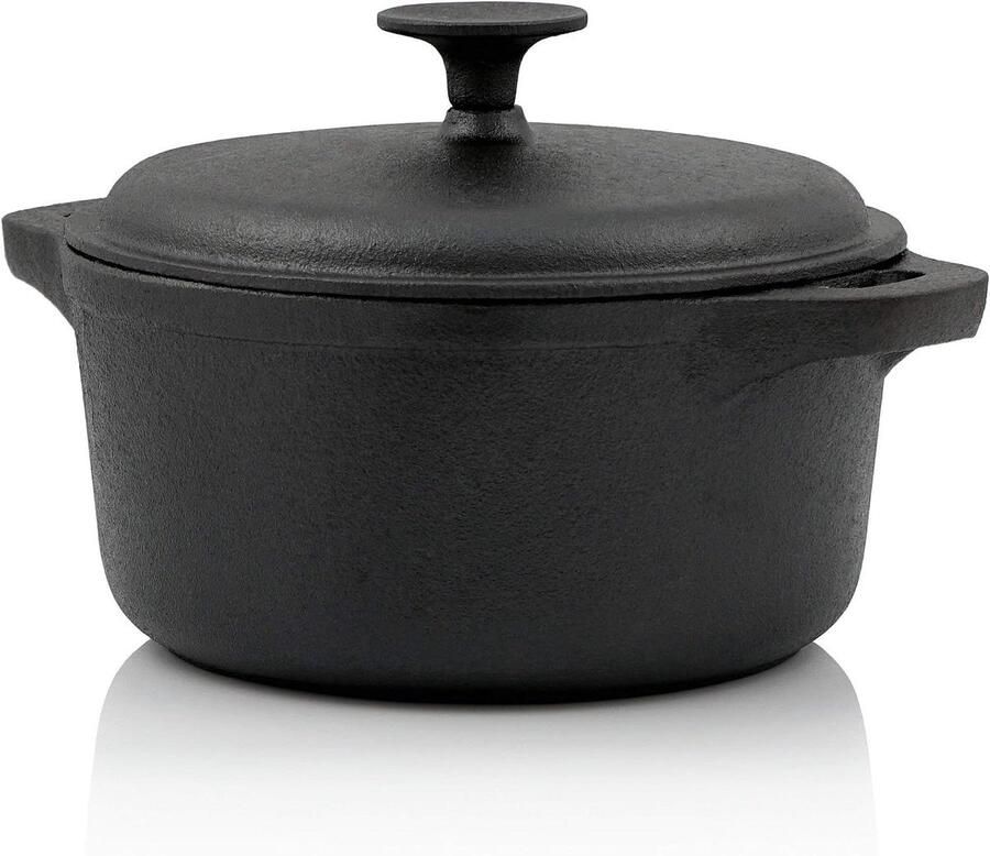 Gietijzeren Pan Stoofpan Cocotte Langzaam Garen Gelijkmatige Warmte 2.7 Liter Zwart