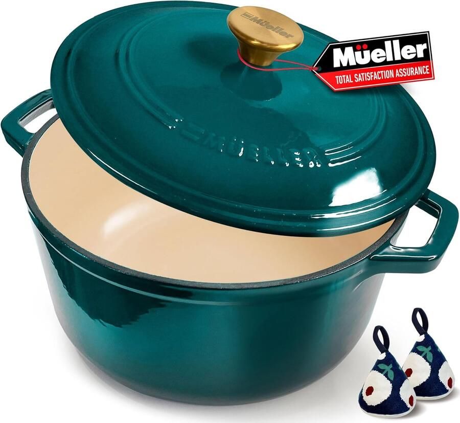 Gietijzeren Pan Stoofpan Cocotte Langzaam Garen Gelijkmatige Warmte 6 Liter Smaragdgroen