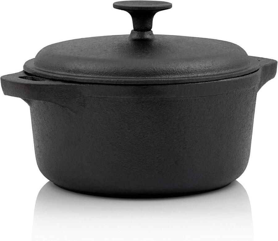 Gietijzeren Pan Stoofpan Cocotte Langzaam Garen Gelijkmatige Warmteverdeling 2.7 Liter Zwart