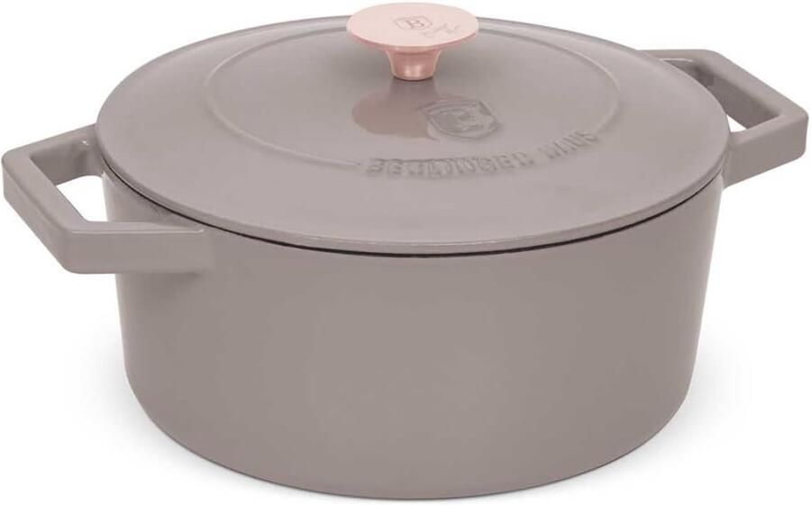 Gietijzeren Pan Stoofpan Cocotte Langzaam Koken Gelijkmatige Warmte 24 cm 4.35L Taupe