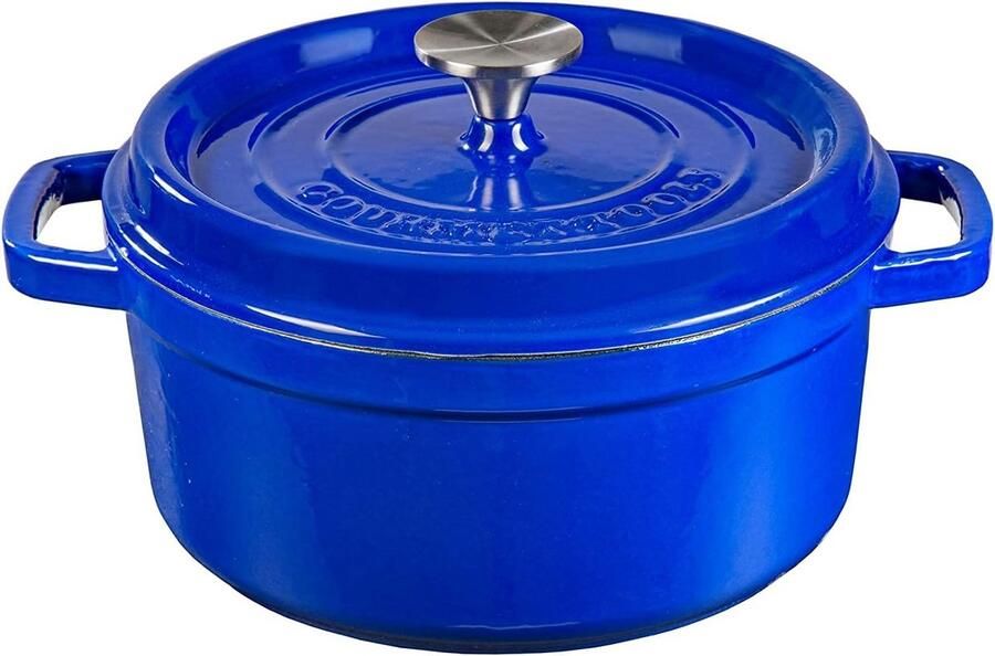 Gietijzeren pan Stoofpan Cocotte Traditioneel koken Gelijkmatige warmteverdeling 24 cm 3.6 liter Blauw