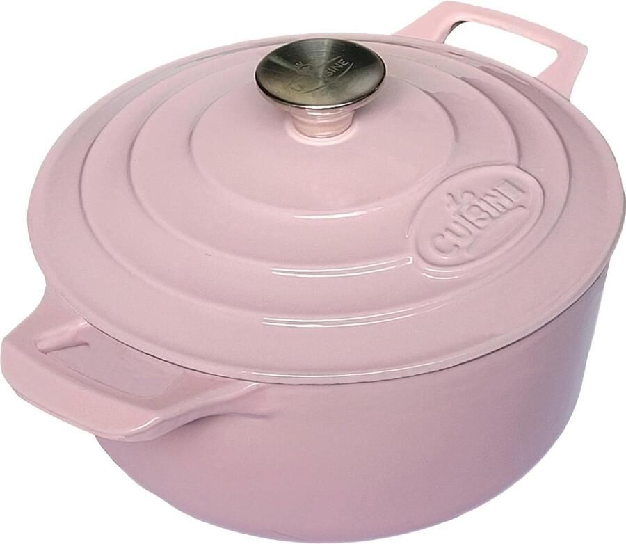 Gietijzeren Pan Stoofpan Deksel Langzaam Koken Unieke Stoom Ridgets 3.5 Liter 24cm Roze
