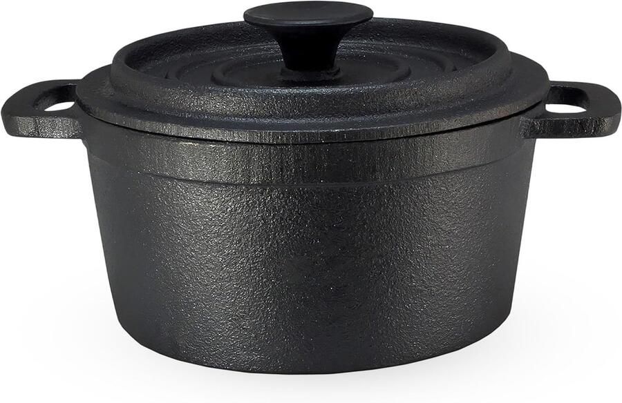 Gietijzeren pan Stoofpan deksel Langzaam koken Zware kwaliteit 14 cm diameter Zwart