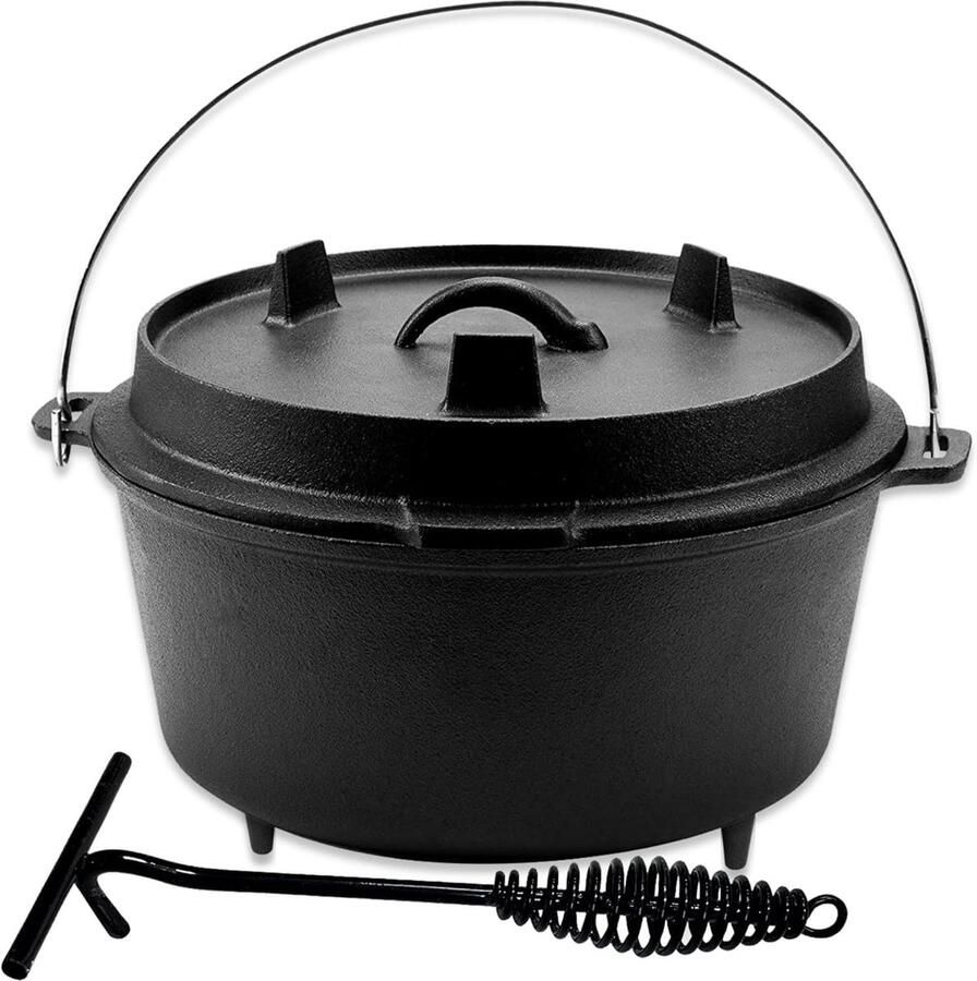 Gietijzeren Pan Stoofpan Deksel Veelzijdig Koken Gelijkmatige Warmte 9 Liter Zwart