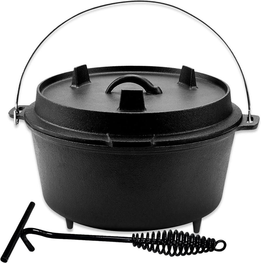Gietijzeren Pan Stoofpan Deksel Veelzijdig Koken Gelijkmatige Warmte 9 Liter Zwart