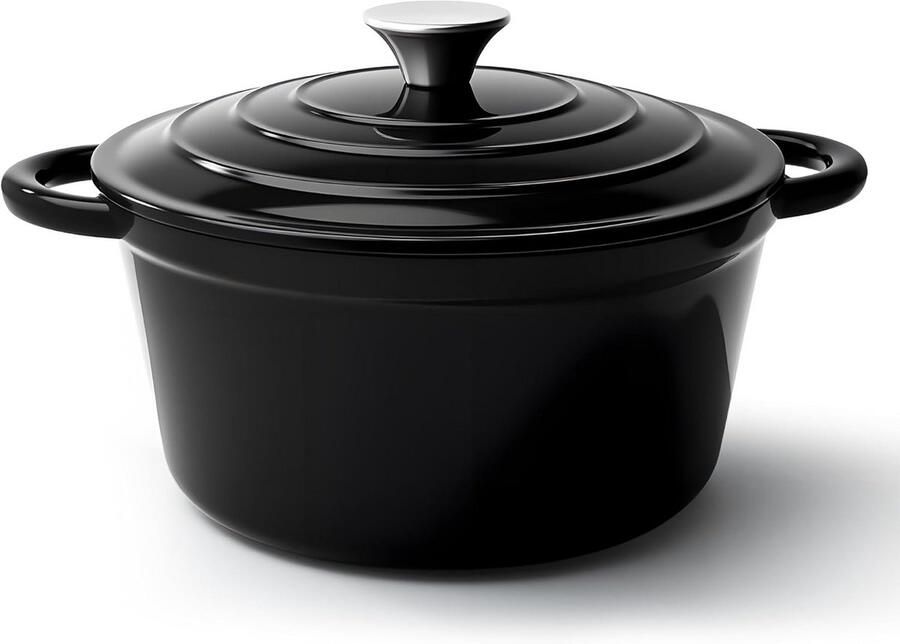 Gietijzeren Pan Stoofpan Dutch Oven Langzaam Garen Gelijkmatige Warmte 6 Liter Capaciteit Zwart